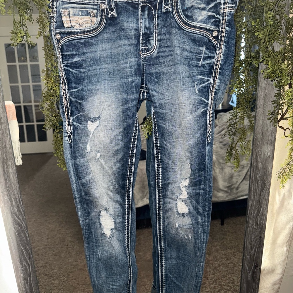 Rock Revival Blue Distressed Skinny Jeans